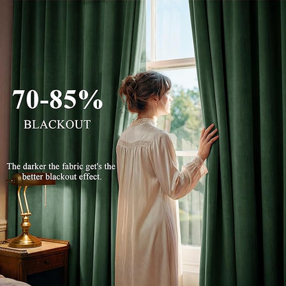 StangH Green Velvet Curtains 102 inches Long 2 Panels, Luxury Dark Green Decorative Backdrops Light Blocking for Party/Holiday, Solid Warming Drapes Heat & Cold Resistant for Bedroom, W52 x L102