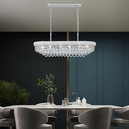 Crystal Chandeliers for Dining Room Light Fixtures Over Table, Modern Crystal Chandeliers for Kitchen lsland, 11 Lights Empire Style Chrome Luxury Lighting Fixtures for Living Room Bar