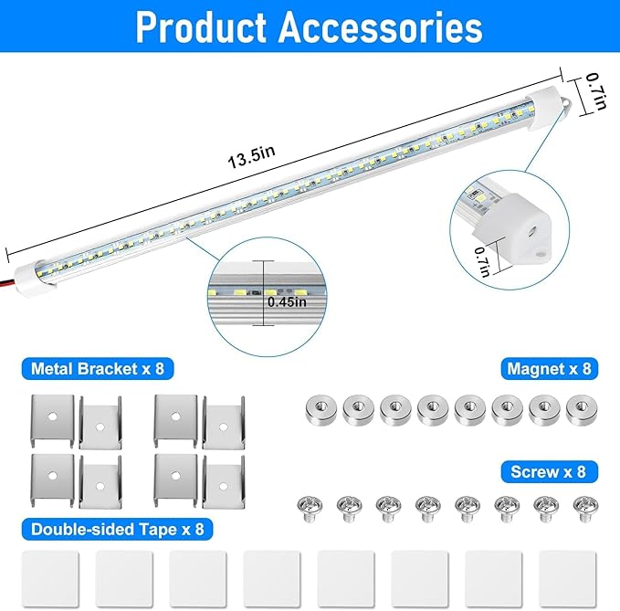 Linkstyle 4PCS 12V LED Interior Light Bar, 192LEDs LED Strip Light Lamp with Switch, Super Bright 6500K LED Lighting for Car Trailer Truck RV Cargo Boat Cabinet