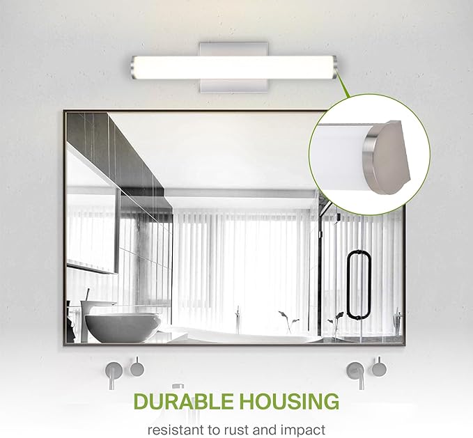 ASD 18" LED Linear Vanity Light Fixture, Modern Bathroom Sconce — 3 Color 3000K-5000K, Dimmable, 20W 1500LM, Energy Star & ETL Listed — Over Mirror Makeup Bar for Bedroom, Cabinets — Nickel, 2 Pack