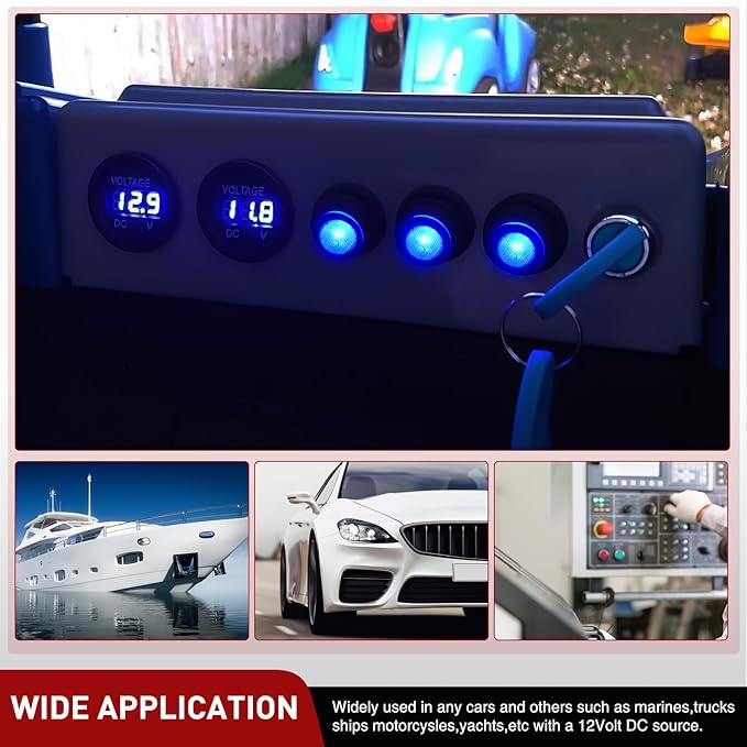 Nilight 5PCS Waterproof Round Rocker Switch w/Wiring Harness Switches Holder 12V 24V Blue LED Lighted On Off Toggle Shell SPST 3Pin for Switch Panel Car RV Trucks Marine Boats
