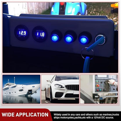 Nilight 5PCS Waterproof Round Rocker Switch w/Wiring Harness Switches Holder 12V 24V Blue LED Lighted On Off Toggle Shell SPST 3Pin for Switch Panel Car RV Trucks Marine Boats