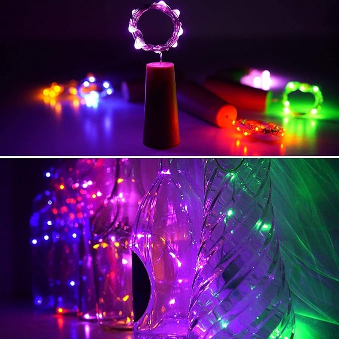 VOOKRY Wine Bottle Lights with Cork 8 Pack 20 LED 24 Built-in+6 Backup Batteries, Battery Operated Fairy Lights Mini Copper Wire Cork Lights for DIY Party Wedding Bar Decoration(8 Colors)