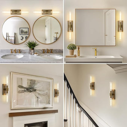 23" Brass Wall Sconce with Clear Glass Shade - Rust-Resistant Vintage Light, E26 Indoor Sconce, Decorative Lighting for Bathroom Living Room Stairway Fireplace Bedroom (Bronze)