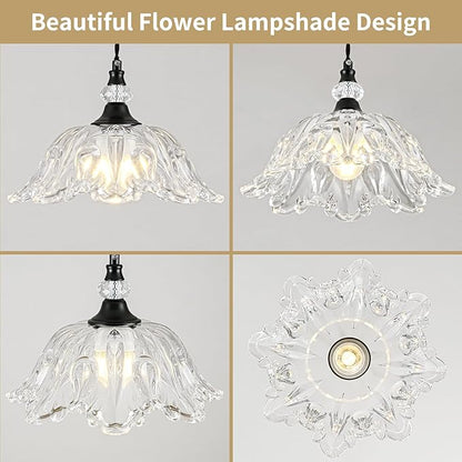 1 Piece Black Chandelier Light Fixtures with Glass Shade, Black Farmhouse Pendant Light,Hanging Light for Kitchen Island Room,Hallway,Living Room,Bedroom