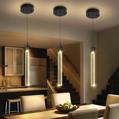 ykolupty Modern Pendant Lights Kitchen Island Black Crystal Mini Pendant Light with Dimmable LED 2700K-6000K,Bubble Crystal Chandelier Dining Room and Bar - 1 Pack