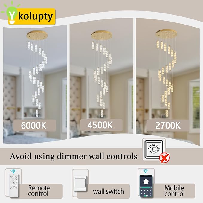ykolupty Modern Crystal Chandelier 24-Lights Gold Chandeliers Lighting Fixture High Ceiling Chandelier Suitable for Living Room Staircase Villa