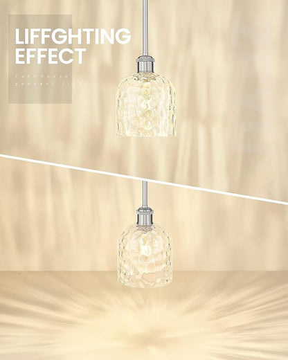 zeyu Adjustable Hanging Lights for Kitchen, Large Pendant Lights Kitchen Island, Modern Hanging Pendant Lights 2 Pack with Clear Hammered Glass, Brushed Nickel Finish, ZJF63MIL-L-2PK BN