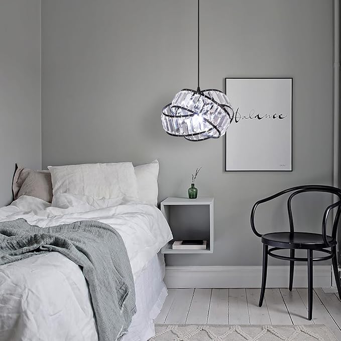 Modern Crystal Chandelier Light Fixure Mid Century Modern Geometric Black Ring Chandelier Vintage Small Crystal Black Chandeliers for Dining Room, Kitchen Island, Bedroom, Foyer