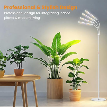 Kullsinss Grow Lights for Indoor Plants, 4-Head Full Specturm Plant Grow Light with 4/8/12/16H Timer, 3 Color Modes, 5 Brightness, 24-68.7in Height Adjustable Floor Growing Lamp for Tall Large Plants