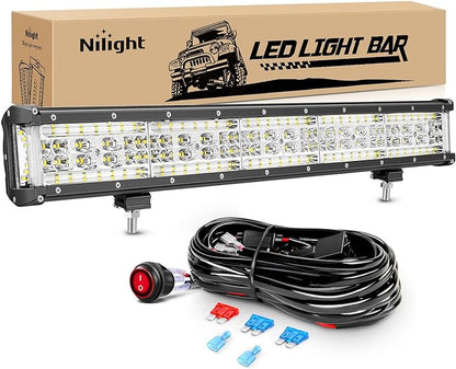 Nilight 22 Inch Side Shooter LED Light Bar Quadruple Row Spot Flood Combo Lights w/Wiring Kit for Fog Driving Work Lighting on Truck Tractor SUV ATV UTV Golf Cart Boats
