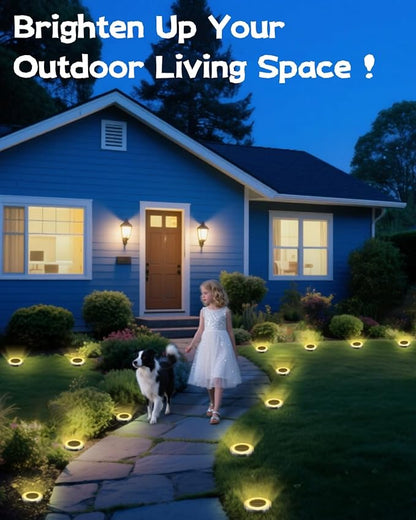 SenLuKit Mini Solar Ground Lights 2 Pack Outdoor IP65 Waterproof Solar Flat Garden Light Solor Powered Disc Pathway Lights for Outside Walkway Yard Landscape Patio Lawn Driveway-Warm White