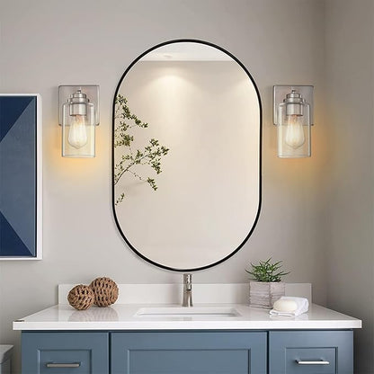 Pia Ricco Wall Sconces Set of 2, Bedside Wall Lamp with Switch for Bedroom, Modern Bathroom Light Fixture with Clear Glass Shade, Brushed Nickel Sconces Wall Lights for Living Room, Hallway, Kitchen