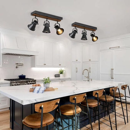 3-Light Kitchen Light Fixtures, Adjustable Ceiling/Wall Mount Spotlight, Industrial Black Track Lighting for Living Room, Dining Room, Hallway, Bathroom