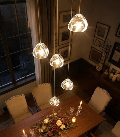 HAIXIANG Modern LED Chandeliers for Dining Room Kitchen Pendant Lights Lighting for Island Dimmable Fixtures Bubble Crystal Floating Chandelier LED Lights Brushed Nickel
