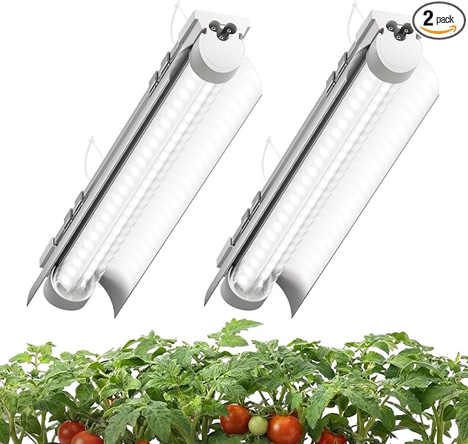 2 Pack LED Grow Light 1FT, 5000K Full Spectrum, 30W (2 x 15W), Linkable Growing Lamp Fixture, T8 Grow Lights for Indoor Plants, Seed Starting, Vegetables,White