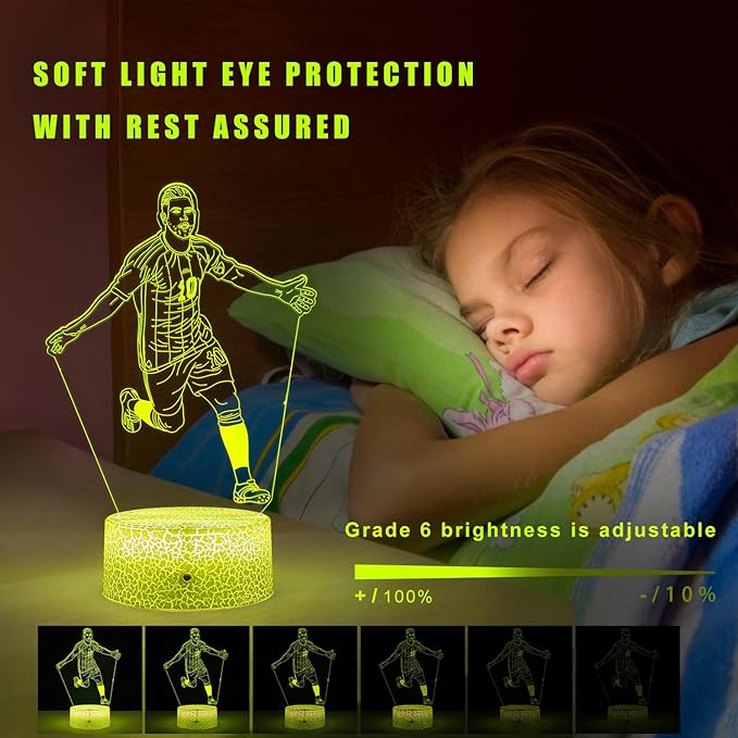 Argentina Soccer Player #10 3D Illsuion Lamp for Boys,with Remote & Smart Touch, Dimmable lamp，Football Fans for Children's Room Decoration，Christmas Gifts (01)