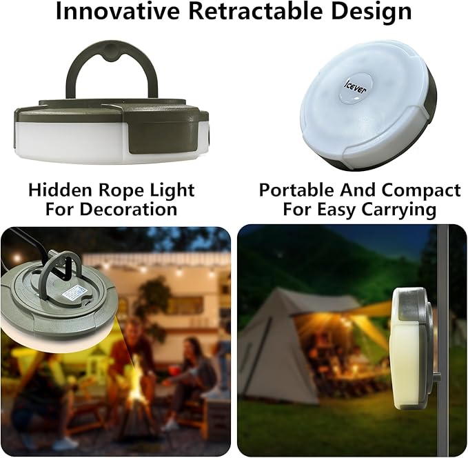 Camping String Lights, Rechargeable Waterproof Hanging Lamp Portable LED Light for Outdoor Camping Awning Tent Garden Party Yard Festival Decor (16.4FT 5 Lighting Modes)