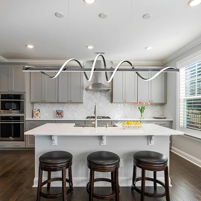47.24" Modern Led Pendant Light for Kitchen Island Lighting,Electroplated Black Modern Chandelier for Dining Room over Table Dimmable Led Ceiling Pendant Lights Creative Snake-Shaped Twist Design