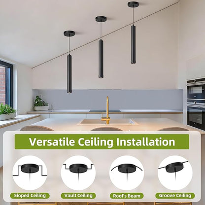 OKELI Black LED Mini Pendant Light, Dimmable Hanging Pendant with Adjustable Beam Angle, 3CCT 2700K–6000K Modern Pendant Light for Kitchen Island, Bar Counter or Bedroom, 7W 14.96", 3 Pack
