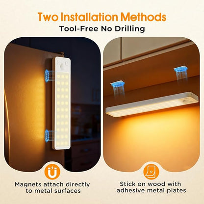 Under Cabinet Rechargeable Dimmable Lighting: 3 Color Temperature Motion Sensor Lights Indoor - Battery Operated Lights - Activated Closet Magnetic Wireless Led Light for Kitchen Home Bathroom 6 Pack