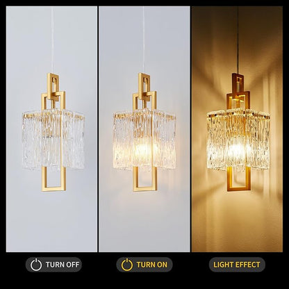 Modern Gold Pendant Light Fixtures for Kitchen Island and Dining Room, Industrial Mini Small Hanging Crystal Chandelier Lights Fixture for Entryway Hallway Foyer Living Room Bedroom 1-Pack