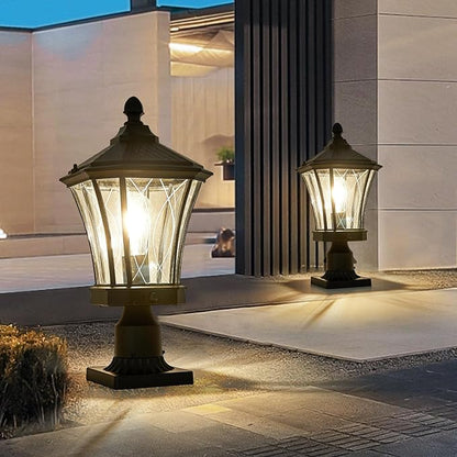 Motion Sensor Outdoor Post Lights with Pier Mount Base, Dusk to Dawn Outdoor Pillar Lamps Waterproof Exterior Post Lamp with Patterned Glass Outdoor Pole Lights for Patio, Porch, Gate