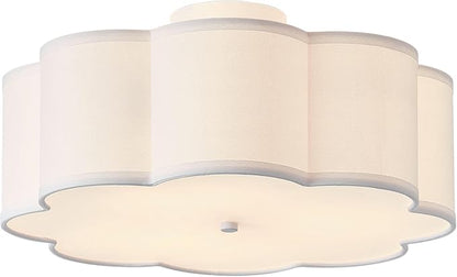 17.7" Semi Flush Mount Ceiling Light Fixture, 3-Light Modern Close to Ceiling Light with Fabric Flower-Shaped Shade, Light Fixtures Ceiling Mount for Bedroom Nursery(White)