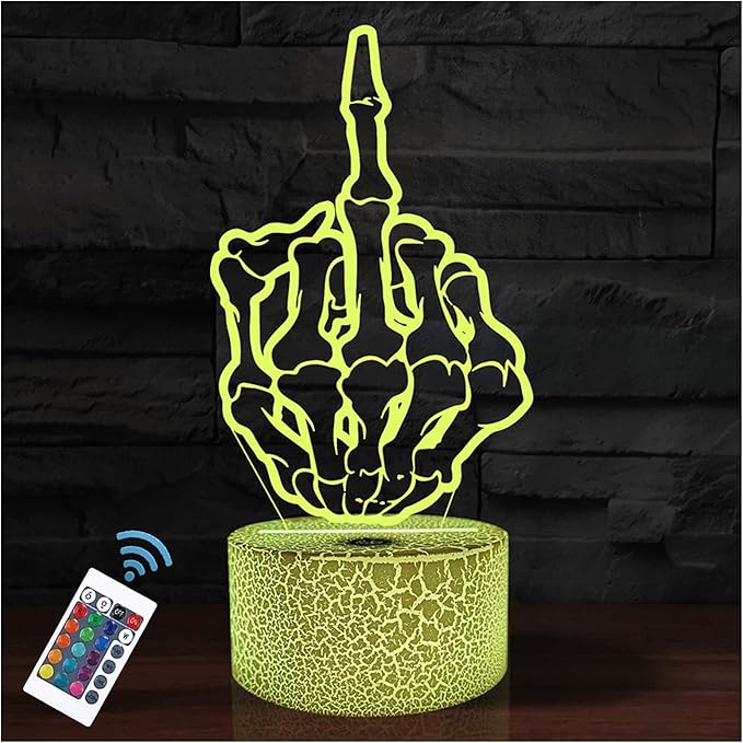Middle Finger Night Light,16 Colors Remote Control & Smart Touch Dimmable 3D Illusion Bedside Lamp,Bedroom Decoration Birthday Christmas Toy Gift for Kids Boys Girls Friends