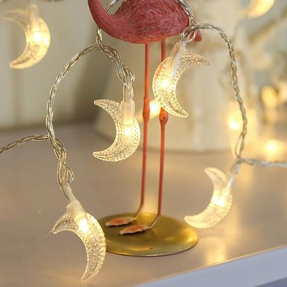Moon String Lights Ramadan Decor, Outdoor LED String Lights 10Ft 20 LED Battery Operated Fairy Lights for Wedding Garden Decoration,Party Festival Lights, Christmas Thanksgiving Decor