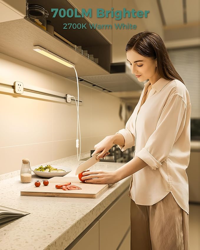 ASOKO 16 Inch Under Cabinet Lights,Plug and Play Under Counter Lighting,2700K Warm White with 700LM Bright,ETL Light Bar with ON/Off Switch for Kitchen,Under Desk,Workbench