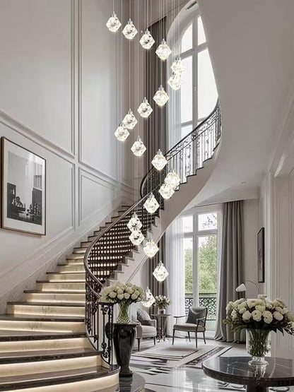 H142in Modern Crystal Chandeliers Large Chandeliers for High Ceiling Chrome Pendant Light Fixture 26-Lights Large Pendant Light for Staircase Living Room Hallway Entryway