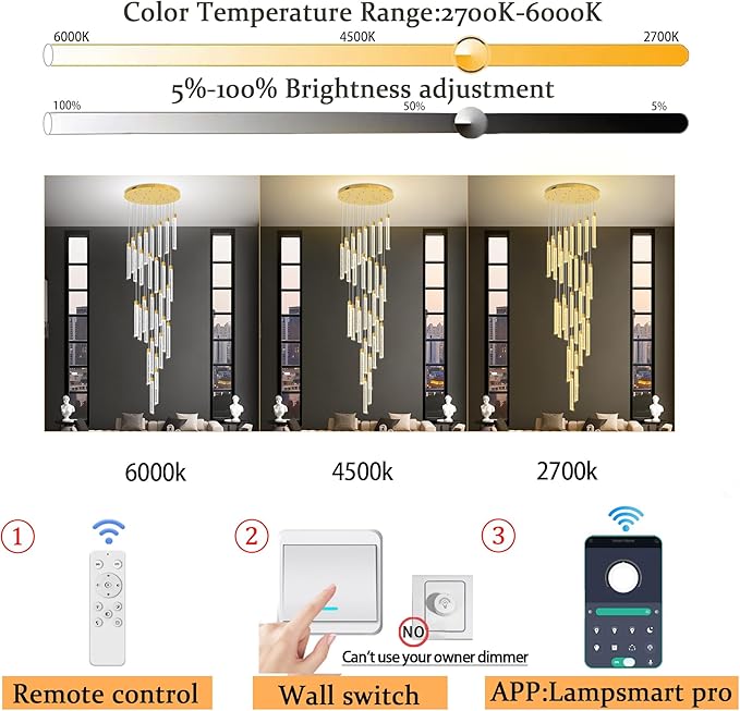 177'' Long Crystal Column Chandelier Gold 30-Lights Extra Large High Ceiling Chandelier Dimmable Pendant Lighting Staircase Foyer Entryway Light Source is Replaceable