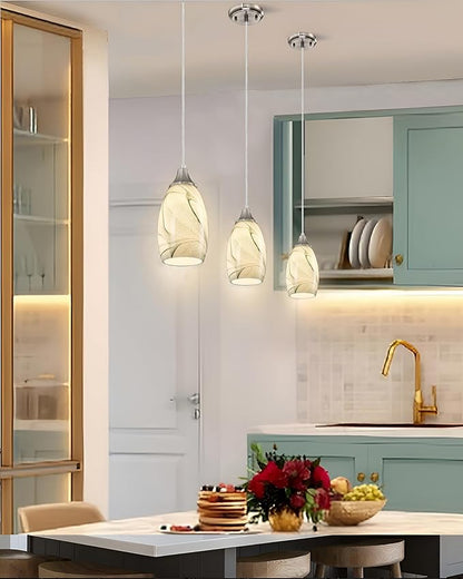 karyfine Mini Pendant Lights Kitchen Island Light Brown Glass Lamp Shade Hand Blown Glass Pendant Light with Brush Nickel Finish Adjustable Cord for Kitchen Over Sink (Green Marble-1Packs)