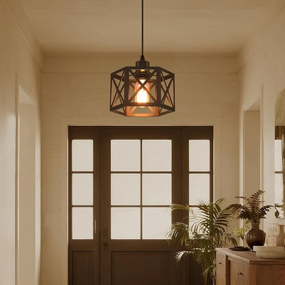 Farmhouse Pendant Light Fixture, Black Pendant Lights for Kitchen Island Industrial Lantern Pendant Light Fixtures with Light Shade, Adjustable Height Hanging Pendant Lighting