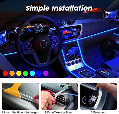 USB Car LED Lights, Interior Car Lights Strip 7 Colors Ambient Lighting with 118 inches Fiber Optic Music Sync Simple Installation EL Wire Lights (7 Colors/118 inches)