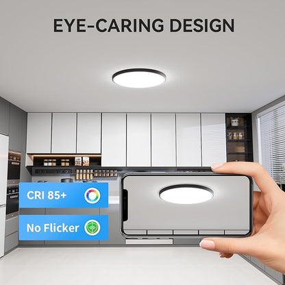 WKONCLDY 3200lm LED Flush Mount Ceiling Light, Super Slim 12 inch LED Ceiling Light, 5000K LED Ceiling Light for Bedroom, Living Room, Dining Room (Black, One Pack)