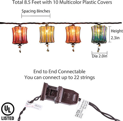 TWINKVILLA Outdoor String Lights Plug in with 10 Incandescent Bulbs, Multicolor Patio Lights Connectable Weatherproof Decorative Lantern String Lights for Gazebo Porch Bedroom Cottagecore Decor