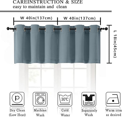 Simplebrand Stone Blue Kitchen Valances for Windows 18 Inches Long 2 Pack, Room Darkening Window Valances for Living Room, Grommet Short Straight Drape Kitchen Curtains for Bedroom Kids Room, 40Wx18L