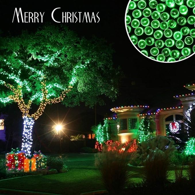 Joomer Green Solar String Lights, 39FT 100LED Solar Powered Outdoor Fairy Lights, Waterproof 8 Modes Twinkle String Light for Garden Patio Yard Tree Wedding Christmas Decor