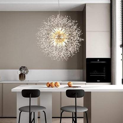 Modern Firework Chandelier, 24 Lights Gold Sputnik Crystal Chandelier, Large Dandelion High Ceiling Light Fixture for Foyer Hallway Entryway Living Room