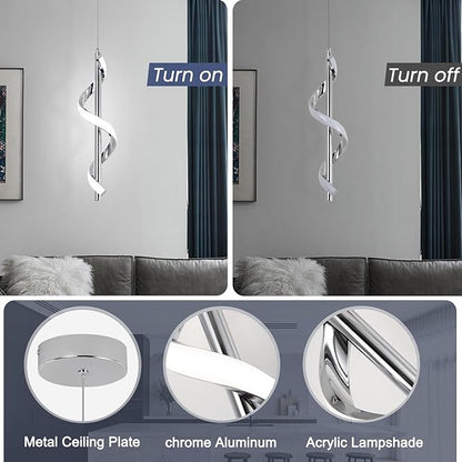 Modern Led Pendant Light Fixtures,6000K Cool White Spiral Led Pendant Lighting for Kitchen Island,Adjustable Height Hanging Light Fixtures for Kitchen Dining Room Living Room,1 Pack