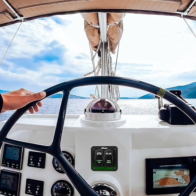 Nilight 2 Gang Rocker Switch Panel LED Light Bar Rear Lights 12 24V DC Green Switches 5Pin ON Off Pre-Wired Toggle for Cars ATVs UTVs