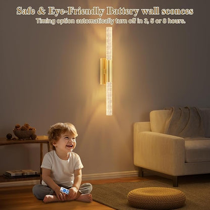 camuucci Battery Operated Wall Sconces Set of 2 Rechargeable Battery Powered Wall Light with 12000mAh Not Hardwired Dimmable Wall Lamp Fixtures for Bedroom Living Room Gold 25.6 Inches