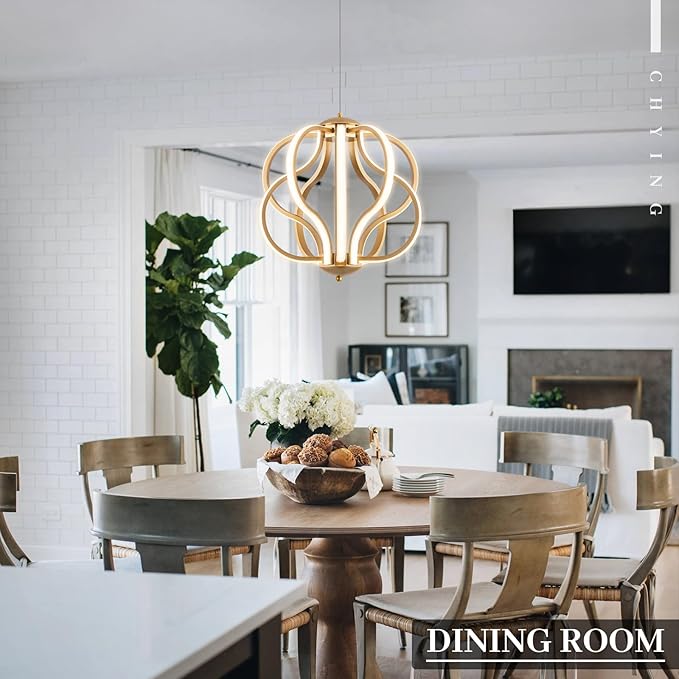 CHYING Modern Gold Chandelier with Remote Control, 10-Light 70W 3-Color Temperature Dimmable LED Chandelier for Dining Room, Hanging Adjustable Pendant Light for Living Room Kitchen Entryway Foyer