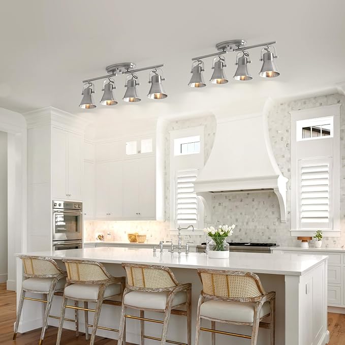 4-Light Track Lighting Fixtures Ceiling, Industrial Modern Kitchen Track Lighting, Nickel Directional Ceiling Light, for Kitchen Island, Dining Room, Living Room