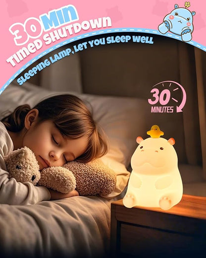 Cute Hippo Night Light, Animal Lamp, Food Grade Silicone, Rechargeable, 2 Level Dimmable, Squishy Nursery Nightlight for Desk Decor, Funny Gifts Stuff for Boys Girls Baby, White Elephant Gifts