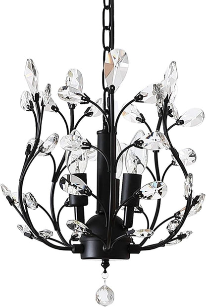 Garwarm Vintage K9 Clear Crystal Chandeliers Ceiling Lights, 3 Lights Crystal Pendant Lighting, Ceiling Light Fixtures for Living Room Bedroom Restaurant Porch (Black)