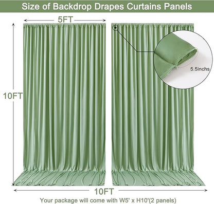 10x10ft Sage Green Backdrop Curtain for Wedding Parties Wrinkle Free Fabric Sage Green Drapes Backdrop Decoration for Baby Shower Birthday Photography Decoration 2 Panels, 5ft x 10ft