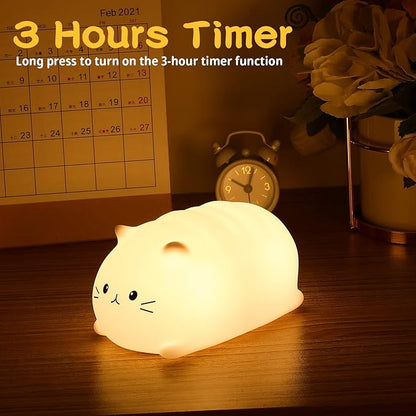 Tremdwoto Cat Night Light for Kids,Cute Colorful Night Light Baby Girl Squishy Night Lights Lamp 3 Hour Timer Kitty Light USB Rechargeable Nursery Lamp Nightlight ，Gifts for Boys and Girls